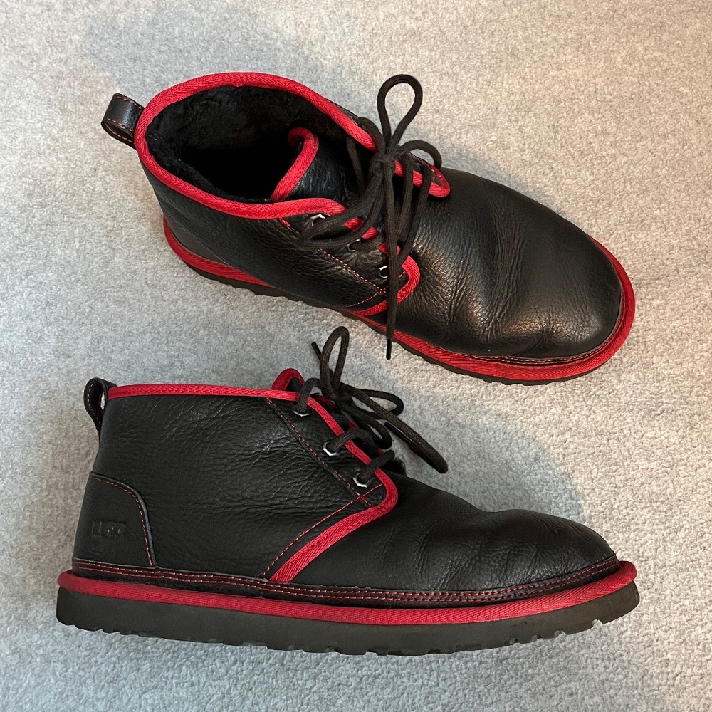 Ugg Neumel Pebble Leather Boots Mens 10 Black Red